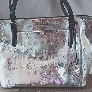 Metallic Silver,  Michael Kors, Size Medium Purse